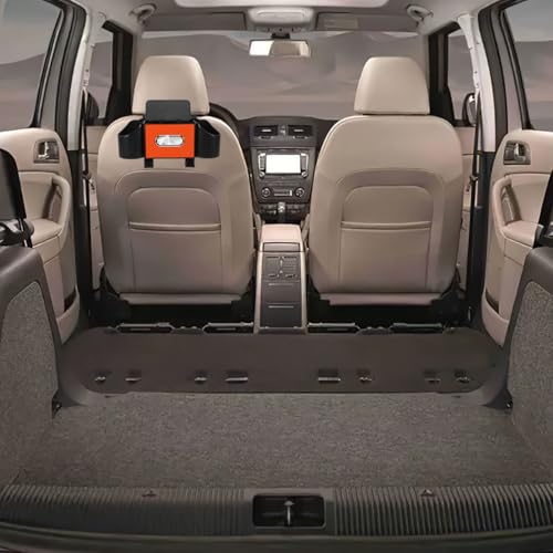 Ciieeo Multifunctional Backseat Car Organizer with Cup Holder and Tissue Box - Headrest Hanging Storage with Hooks for Phone Snack and Purse - Travel Accessories for SUV and Sedan Interior - color: Orange
