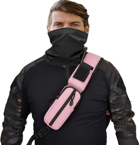 Tactical Sling Crossbody Bag Holster Shoulder Backpack 15L Water Bottle Holder Radio Pouch 6 Elastic Slots for Men Women Hiking Hunting Shooting - color: Pink