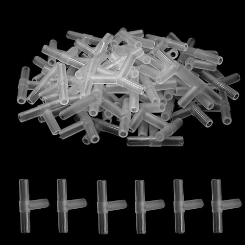 100PCS Aquarium Air Line Connectors, Plastic Valve Fittings, Inline T Joints for Fish Tank Pump Tubing - size: T Type