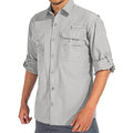 linlon Mens Safari Shirts Long Sleeve UV Protection Hiking Fishing UPF 50+ Quick Dry Cooling Camping Travel Shirts - color: Grey, size: Medium
