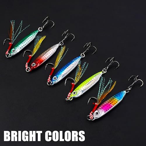 Saltwater Fishing Jigs Metal Jigging Spoon Long Casting Fishing Spoons Lures Jigging Fishing Lures Sinking Metal Spoon Vertical Slow Pitch Jigs with Assist Hook for Bass Salmon Trout - size: 5 pcs - 3/4 oz