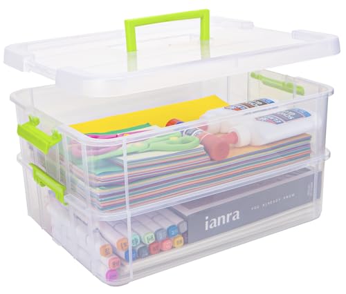 TERGOO 2 Layer Plastic Storage Containers with Lids, Multipurpose Clear Stack & Carry Box, Portable Craft Organizers and Storage Bin for Organizing Art & Craft, Sewing, Makeup, Nail Supplies (Green) - color: Green