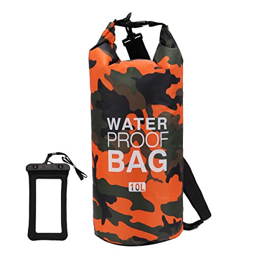 Waterproof Dry Bag 2L/5L/10L/15L/20L/30L, Roll Top Sack Keeps Gear Dry for Kayaking, Rafting, Boating, Swimming, Camping, Hiking, Beach, Fishing with Free Waterproof Phone Case - color: Orange, size: 10L