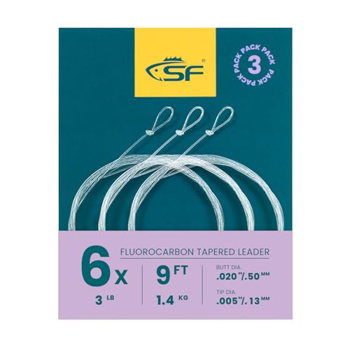 SF 3 Packs Pre-Tied Loop Fly Fishing Tapered Leader Fluorocarbon 7.5FT 9FT 12FT 0X 1X 2X 3X 4X 5X 6X 7X - color: Clear-3Packs, size: 9FT-6X