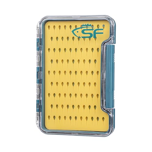SF Slim Fly Fishing Box Thin Trout Flies Storage Box Plastic Clear Lid Yellow Silicone Waterproof Fly Fishing Box Small - style: Small-1Pack