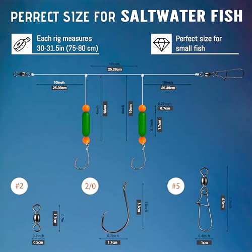 Pompano Rig Saltwater Surf Fishing Rigs – Double Drop Leader Rigs with Hooks, Floats, Beads & Snap – Easy Pre-Tied Terminal Tackle for Pompano, Whiting, Redfish - color: Assorted Colors–B, size: 12 Pack