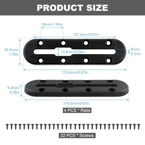 4PCS Kayak Track, Kayak Low Profile Track for Fishing Rod Holder, Kayaks Tracks Accessories, Kayaks Mount Tracsk, for Fishing Rod, Cup Holder, Paddle Holders, Anchor Cleats (S) - size: Small