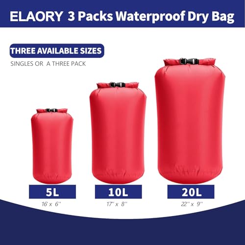 Waterproof Dry Bags 3 Pack (5L, 10L, 20L) - Lightweight Waterproof Storage Bags for Travel, Boating, Fishing, Rafting, Swimming, Camping & Outdoor Activities - Durable & Compact Design, Red - color: Red