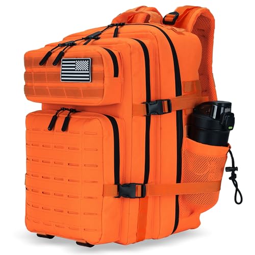 Military Tactical Backpack 45L/25L 3 Day Assault Pack Molle Daypack Hiking Backpack for Men and Women - color: Orange, size: 25L