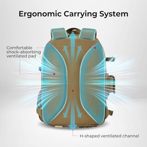 Piscifun Fishing Tackle Backpack with Rod & Gear Holder, Lightweight Outdoor Water-Resistant Fishing Shoulder Storage Bag with Protective Rain Cover, Khaki - color: Khaki, size: Large