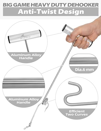 BLUEWING Fishing Hook Remover 12in/24in Stainless Steel Fish Dehooker Saltwater Push and Pull Dehooking Tool, Twist Resistance Design 1pc - color: Silver, size: 12", style: Dual Curve Design