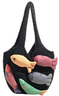 Knitted Beach Shoulder Bag for Women 3D Fish Bohemian Tote Versatile Purse Soft Hobo Handbag for Summer Vacation 2026 - color: E Black