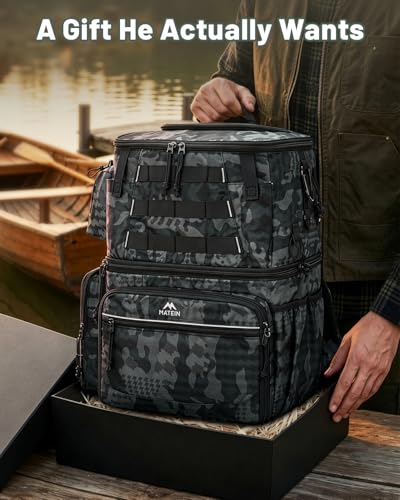 MATEIN Fishing Backpack with 4 Tackle Boxes, Fishing Bag with Rod Holder & Safety Compass & Cooler, Gifts for Fishermen - color: Camouflage