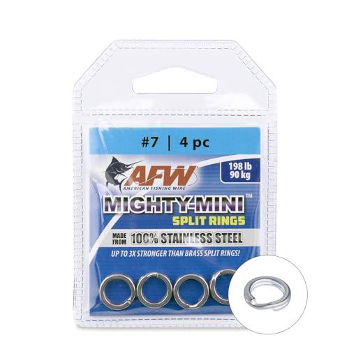 American Fishing Wire Mighty Mini Stainless Steel Split Rings, 3 Times Stronger Than Brass, Superior Holding Power for Fisherman and Outdoorsman - 100pcs in Bright Stainless Steel and Gunmetal Black - size: 4 pc, #7, 198 lb test, style: Stainless Steel