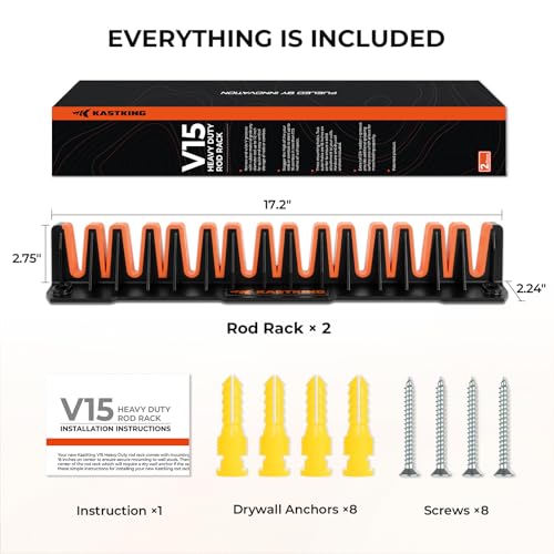 KastKing V15HD Heavy Duty Vertical Fishing Rod Holder – Wall Mounted Fishing Rod Rack, Store 15 Large Rods or Fishing Rod Combos in 18 Inches, Great Fishing Pole Holder and Rack, 2 Packs - color: Black - 2 Pack - Upgraded (Heavy Rod Combo, Store 30 rods)