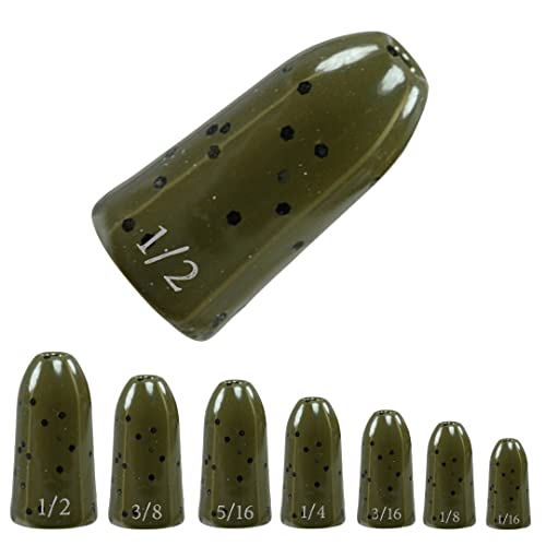 Reaction Tackle Tungsten Worm Weights for Bass Fishing - Bullet Sinkers for Texas Rig and Carolina Rig - Size Stamped Freshwater and Saltwater - color: Green Pumpkin, size: 1/16 oz (12-Pack)
