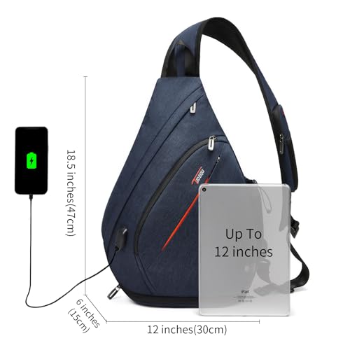 TUDEQU Large Sling Bag for Men,19L Crossbody Backpack with 8 Pocket,Gym,EDC | One Strap Backpack with Umbrella Pocket & Stability Strap,Sling Backpack,One Shoulder Backpack for Hiking,Travel,Cycling - color: Dark Blue