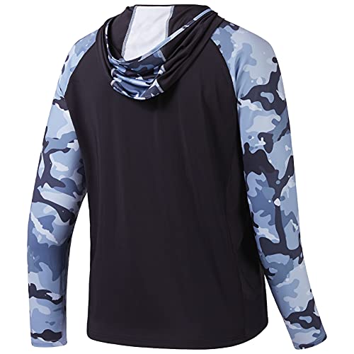 BASSDASH Men’s UPF 50 Performance Fishing Shirt Cooling Hoodie Camo Long Sleeve FS17M - color: Black / Blue Camo, size: XX-Large