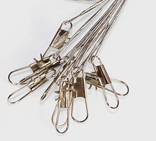 50pcs Fishing Wire Leaders Heavy Duty Nylon-Coated Fishing Line Wire Leaders with Swivels and Snaps 6inch Black/Green/Silver - color: 50pcs silver, size: 10 inch