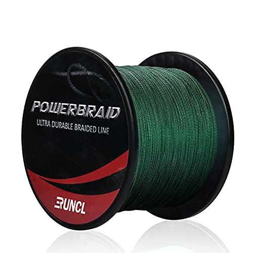 RUNCL PowerBraid Fishing Line 4/8/9 Strands, Braided Fishing Line 300/500/1000Yds - Seamless Weaving Tech, Enhanced Coating Tech, Zero Stretch, High Sensitivity, Smaller Diameter - Braid Line 15-115LB - color: Moss Green, size: 20LB-500yds(4 Strands)