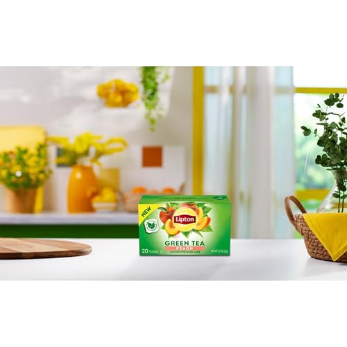 Lipton Peach Green Tea 6-Pack Flavored Tea Bags with Caffeine and Flavonoids, 120 Count Unsweetened Hot or Iced Tea Bags for Tea Lovers, Rainforest Alliance Certified - size: 120 Tea Bags (Pack of 6)