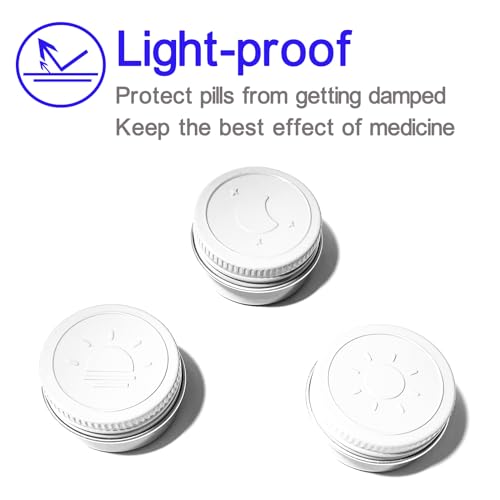 Extra Small Single Pill Box for Purse (3 Pack), Aluminum Screw Top Pill Container, 3 Times a Day Portable Waterproof Single Pill Case for Vitamins, Fish Oils, Supplements (White) - color: White