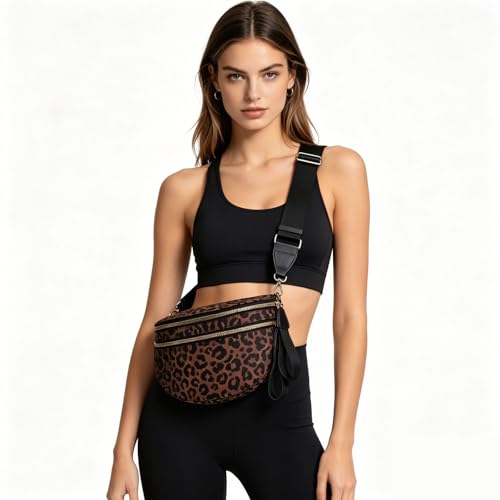 Checkered Crossbody Bum Bags for Women Nylon Checkered Purse Checkerboard Fanny Pack - color: E01-Leopard Khaki