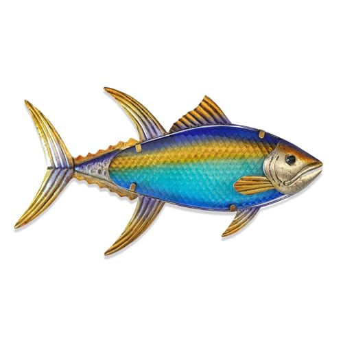 LIFFY Metal Fish Wall Decor Fish Metal Wall Art Hanging Outdoor Wall Art for Outdoor Ocean Beach Sea Pool Decor - color: Yellowfin Tuna, size: 16"L x 8.5"W