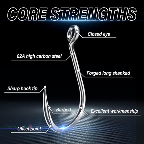 50PCS Sharp Barbed Fishing Hooks, High-Carbon Steel Ultra-Strong, Single Size with Hole for Easy Tying, Secure Portable Box Included – Ideal for Bank Fishing, Lure Fishing & All Conditions - size: 22#