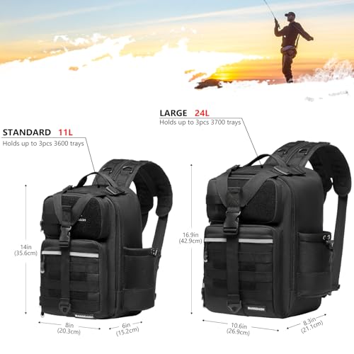 BASSDASH Convertible Fishing Backpack Sling Bag with Rod Holder, Adjustable Tactical Water-Resistant Tackle Storage Pack FP07 - color: Black, size: Large