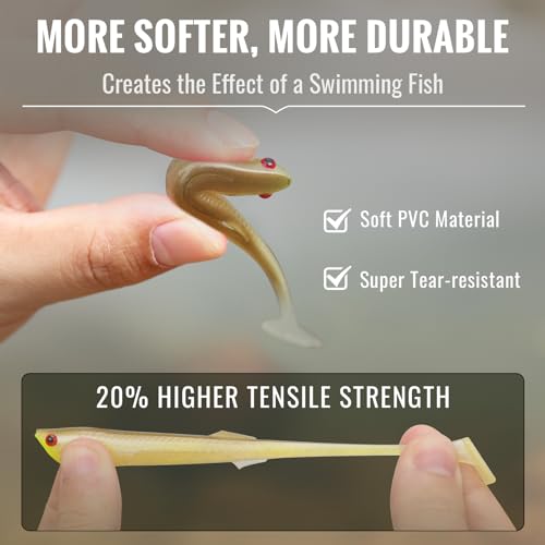 TRUSCEND Shadtale Easy Catch Soft Fishing Lures with BKK Hooks - Trembly Sinking and Vibrating Swim for More Bites, Pre-Rigged Swimbaits for Bass, Trout, Crappie, Walleye, Freshwater Saltwater Fishing - color: F1-3.35",0.2oz,10pcs