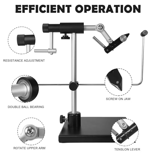 Aventik TrueGrip Fly Tying Vise with 360° Rotary Function – Smooth Ball Bearing System, Adjustable Tension, Durable Hook Jaws (Fits 26 to 4/0) - color: Black, size: Vise with Clamp & Base
