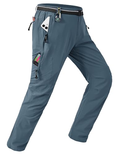 TBMPOY Men's Lightweight Hiking Pants with Belt 5 Zip Pockets Waterproof Quick-Dry Travel Fishing Work Outdoor Pants - color: A4-thin Stone Blue, size: Small
