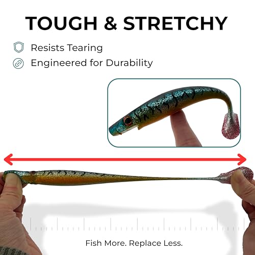 Thump Shad Paddle Tail Swimbait, 6" Soft Lures for Bass, Extra Weight Heavy Kicking Tail for Jig Head & Weighted Swimbait Hook, 3 Pack - color: Golden Shiner