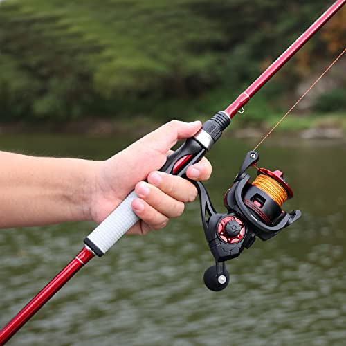 One Bass Spirit Flame Fishing Rod Reel Combo, Spinning Fishing Pole with Graphite 2Pc Blanks, Stainless Steel Guides - color: Red, size: 6'0"Medium-Fast with 1000 Reel