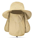 Fishing Hat for Men & Women, Outdoor UV Sun Protection Wide Brim Hat with Face Cover & Neck Flap - color: Khaki