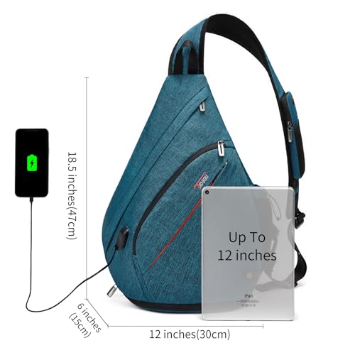 TUDEQU Large Sling Bag for Men,19L Crossbody Backpack with 8 Pocket,Gym,EDC | One Strap Backpack with Umbrella Pocket & Stability Strap,Sling Backpack,One Shoulder Backpack for Hiking,Travel,Cycling - color: Blue Black