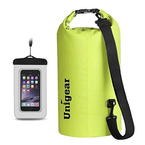 Unigear Dry Bag Waterproof, 2L/5L/10L/20L/30L/40L Floating and Lightweight Bags for Kayaking, Boating, Fishing, Swimming and Camping with Waterproof Phone Case - color: Yellow, size: 2L