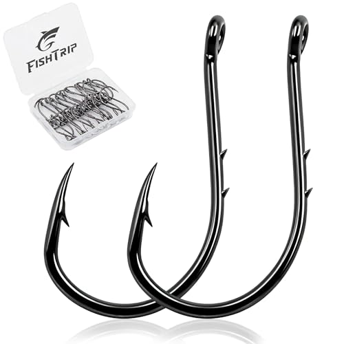 FishTrip Octopus Baitholder Fishing Hooks, 50/100pcs Bait Holder Hook Sharp Double Barbed High Carbon Steel Offset Circle Hooks Live Bait Fish Hooks for Freshwater Saltwater Size 8-5/0 - size: 8#_50pcs