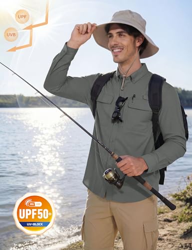 MAGCOMSEN Men's Sun Protection Fishing Shirts Long Sleeve UPF 50+ Quick Dry Cooling Button Down Shirt for Hiking Safari - color: Dark Grey, size: X-Large