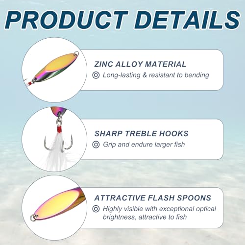 Fishing Spoons Lures Metal Saltwater Treble Trout Lures Jigging Spoon with Treble Hooks Spinner Baits for Freshwater - color: Colorful, size: 20g / 3/4oz