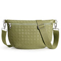 KALIDI Woven Crossbody Bags for Women Travel Vegan Leather Fanny Packs for Woman Cross Body Purse Fashion Belt Bum Bag with Wide Strap - color: Grass Green
