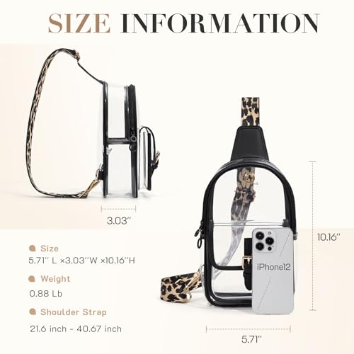 Missnine Anti-Theft Clear Sling Bag Clear Fanny Pack Stadium Approved Crossbody Bag Purse Trendy Heavy Duty Transparent Chest Bags with Guitar Strap for Concerts Sport Events - color: M-black[anti-theft]