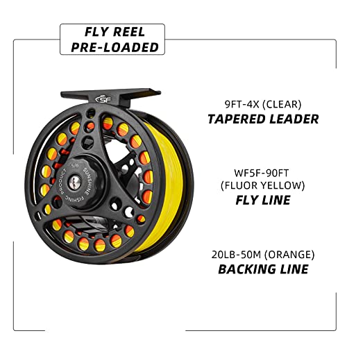 SF SF-001 Large Arbor Fly Fishing Reel with Aluminum Alloy Body 3/4wt 5/6wt 7/8wt Die Cast Pre-Loaded Fly Reel with Line Combo for Trout Bass Carp Pike Panfish - color: MB Preloaded with Fluorescent Yellow Fly Line, size: 5/6wt