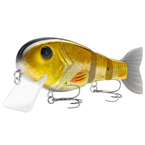 BASSROCK Topwater Fishing Lures for Bass Pike Salmon Floating Swimbait Jointed Crankbait Freshwater Saltwater 4.9in/1.76oz RK1001 - color: Golden Shiner, size: 4.9in/1.76oz
