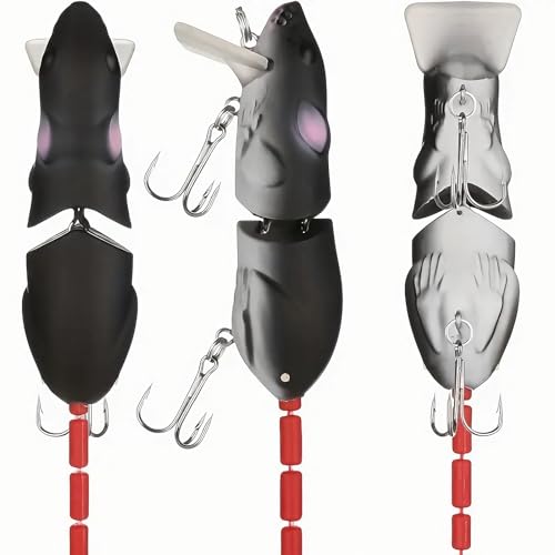 3Pcs Premium Topwater Mouse Fishing Lures - Realistic Bionic Rat Bait for Bass, Trout, Catfish, Pike, Perch - Freshwater & Saltwater Angling