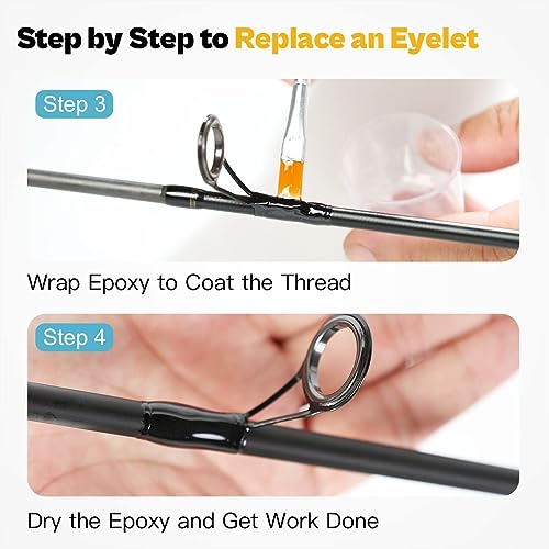 OJY&DOIIIY Fishing Rod Repair Kit, All-in-One Supplies for Fishing Pole Eyelets Replacement with Rod Guides,Epoxy Glue,Wrapping Thread and Tape - color: Spinning+Inserts