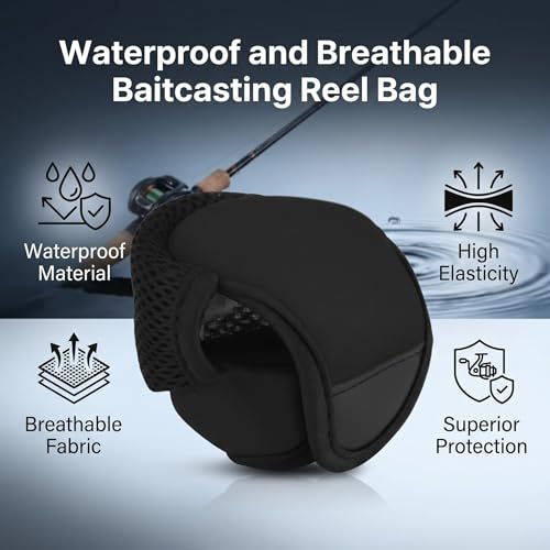 Baitcast Reels Cover Case, Elastic Nylon & Neoprene Materials Breathable Baitcasting Reel Protector Soft Protective Cover Bag for Fishing Wheels - color: Black