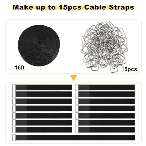 YMCRLUX 1.5"x16ft Hook and Loop Straps with 15 Metal Buckles, Adjustable Fastening Cable Straps, Cut-to-Length Cinch Strap, Reusable Nylon Securing Cord Ties for Organizer or Storage, Black - size: 1.5in x 16ft Black