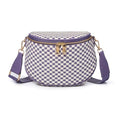 Woven Vegan leather Crossbody Bags For Women, Checkered Fashion PU Bum Bag Waist Pack, Travel Sling Purse with Adjustable Strap（Cloudy Purple) - color: White and Cloudy Purple